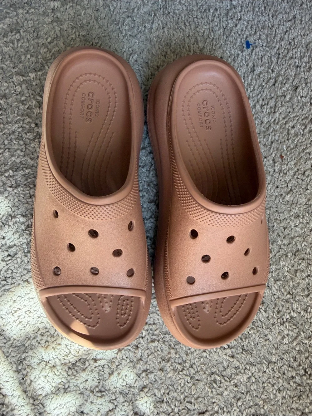 CROCS Open-Toe Clog Slides in Dusty Rose